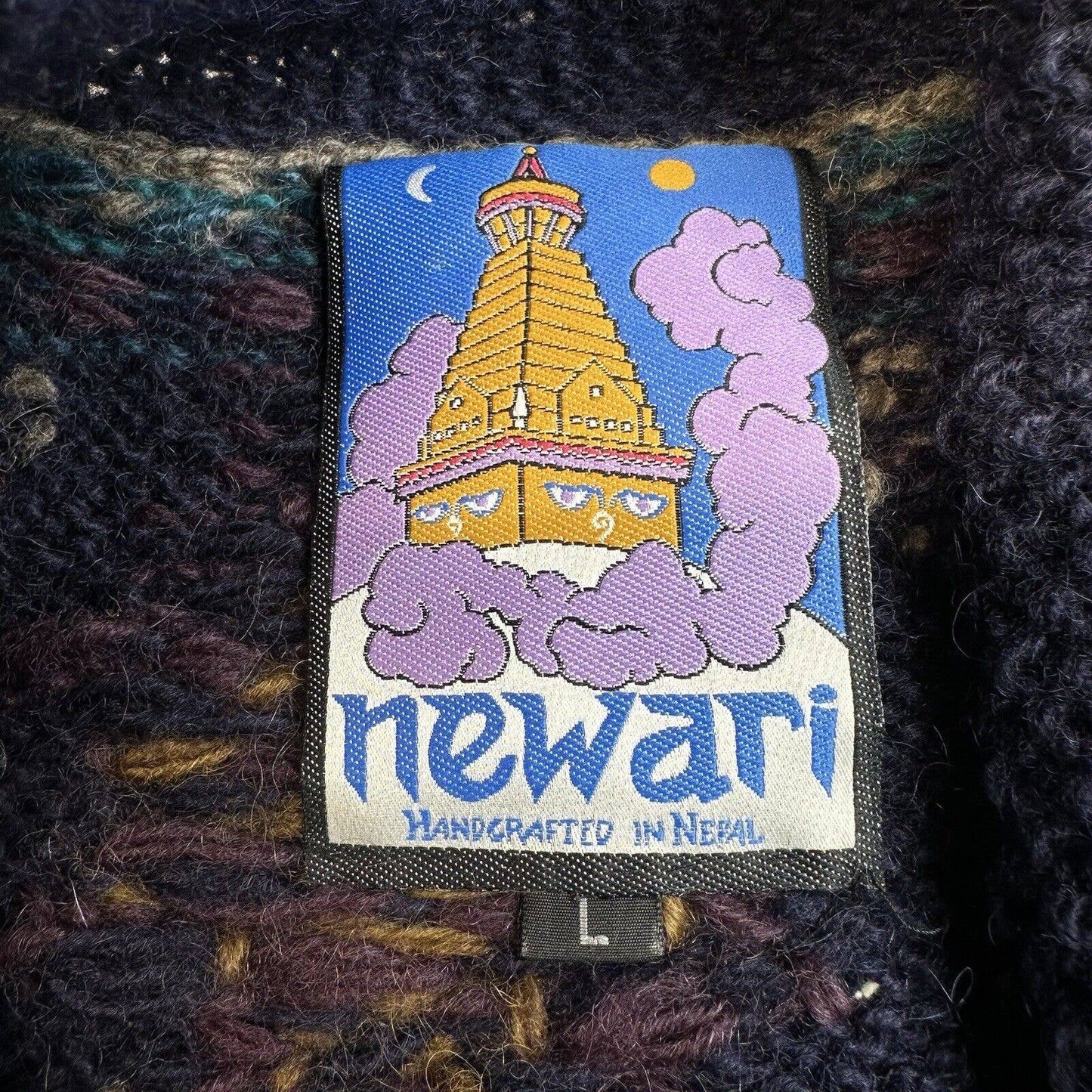 Vintage Newari 100% Wool Sweater Vest Sz Large Hand Knit Multicolor Wood Toggles