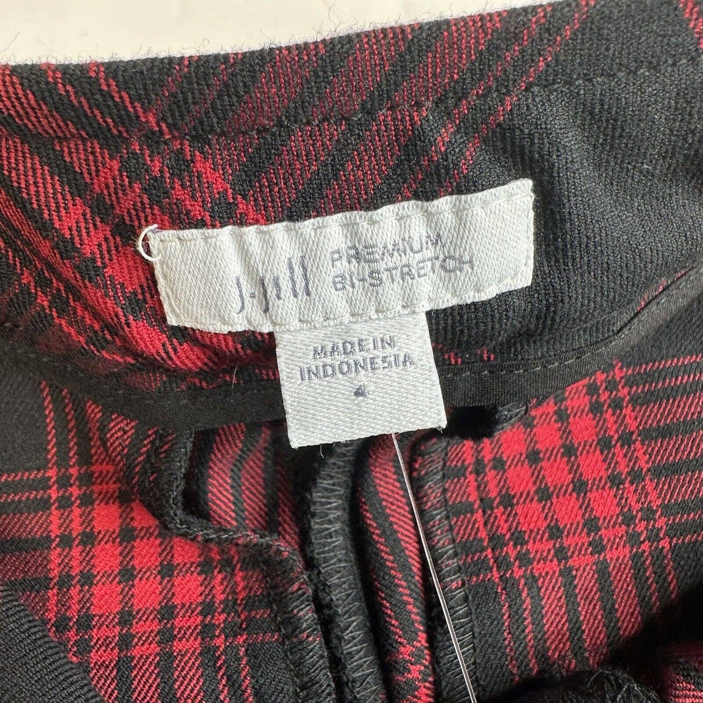J.Jill Slim Leg Pants 4 Red/Black Plaid High Rise Stretchy Trouser Academia NEW