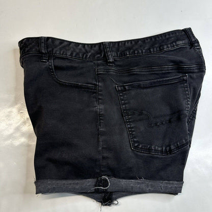 American Eagle Hi-Rise Shortie 14 Super Super Stretch Black Denim Short Fray