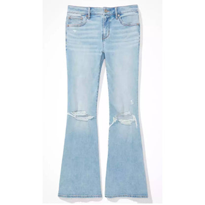 American Eagle Lowrise Flare Jean 18 Next Level Stretch Denim Distressed NEW