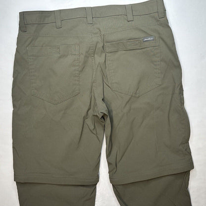 Eddie Bauer Convertible Tech Pants Mens 36 Green Nylon Hiking Zip Off Shorts