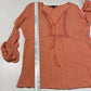 Zac & Rachel Boho Blouse Sz XL Coral/Orange Roll Tab Sleeve Gauze Tassels Beads