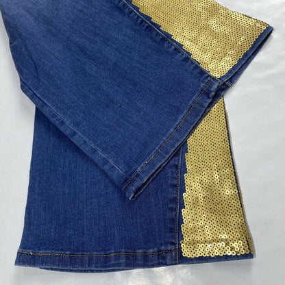 Midnight Velvet Bootcut Flare 22W Hi-Rise Denim Jeans Gold Sequins Plus Size NWT