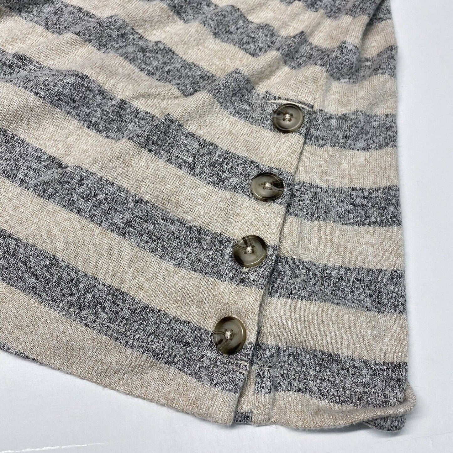 Knox Rose Striped Top XL Beige/Gray Stretchy Knit Long Sleeve Shirt Lace Accent