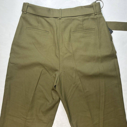 Massimo Dutti Wide Leg Trousers Euro 40 (US 8) Green Wool Blend Pleated Belt NEW