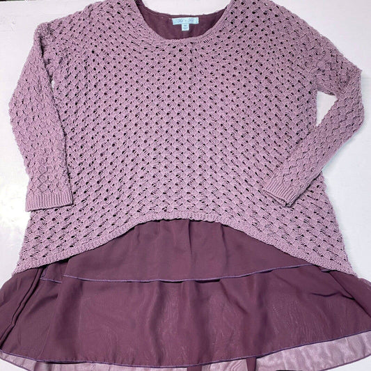 She + Sky Layered Tunic Sweater Sz Medium Purple Crochet Long Sleeve Shirt Boho