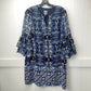 Vince Camuto Mini Dress Sz 6 Navy Blue Floral Tiered Ruffled Sleeve Tassels NEW