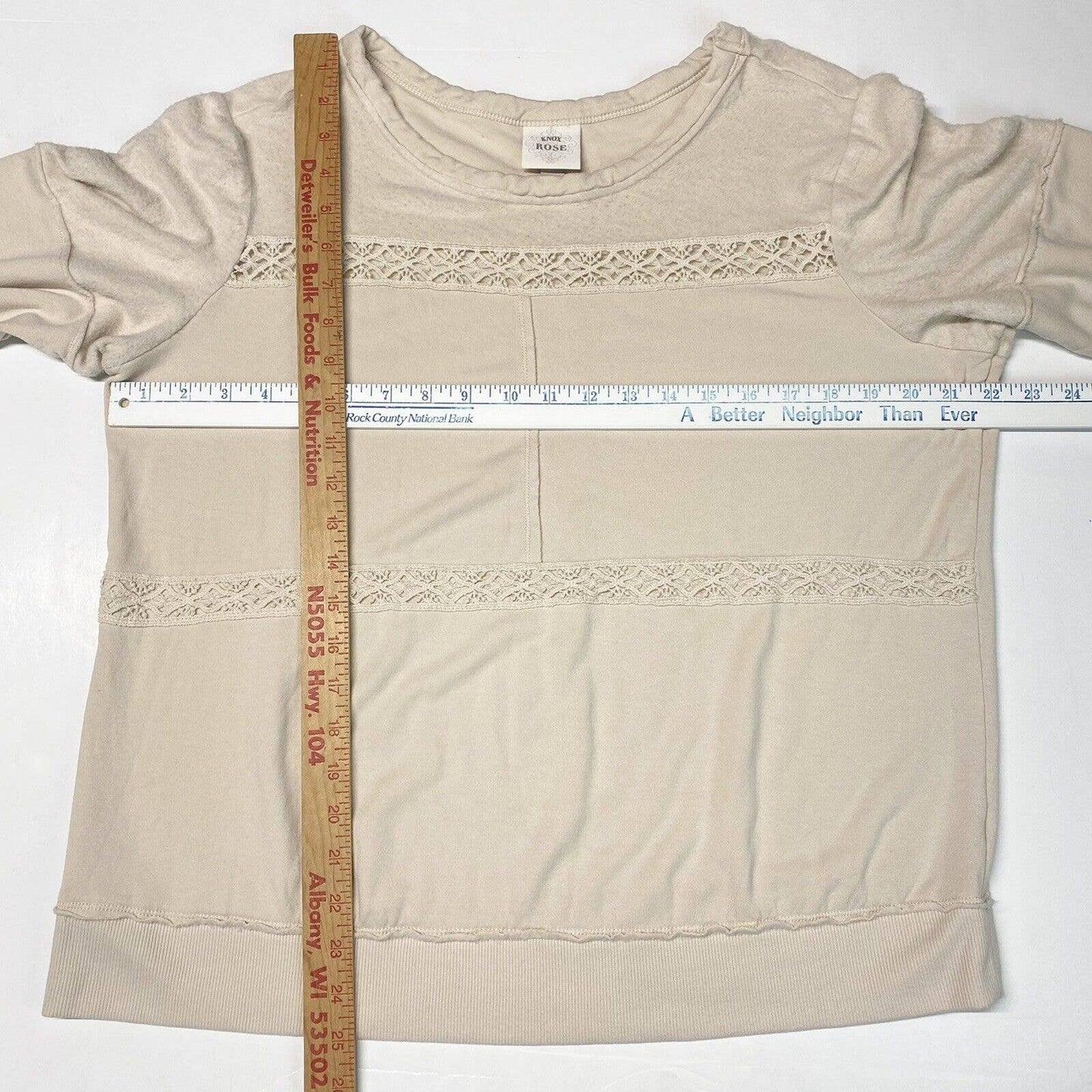 Knox Rose Sweatshirt XL Beige Stretchy Knit Casual Long Sleeve Top Exposed Seams