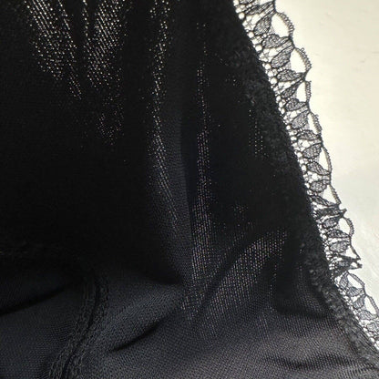 J.Jill Midi Skirt Large Black Pull On Slinky Slip Lace Trim Lightweight 90s