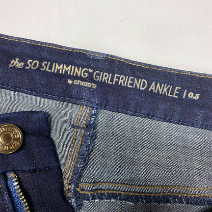 Chicos So Slimming Girlfriend Ankle Sz 0.5 (US 6) Stretch Denim Blue Crop Jeans