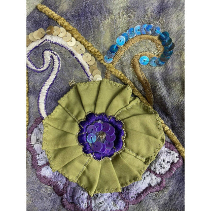 Indigo Moon Jacket Sz Small ART TO WEAR Sequins Flowers Embroidered Green/Purple