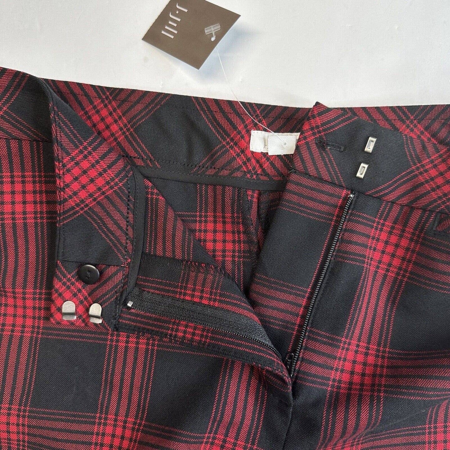 J.Jill Slim Leg Pants 4 Red/Black Plaid High Rise Stretchy Trouser Academia NEW