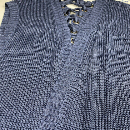 Chico's Open Front Long Cardigan Sz 2 (US 12/Large) Blue Periwinkle Sleeveless
