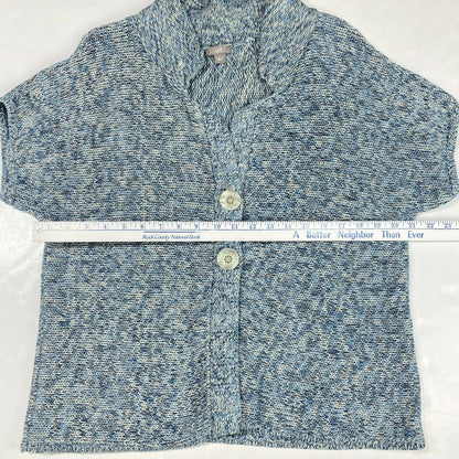 J Jill Knit Cardigan Sz Large Womens Blue Short Sleeve Sweater Layer Big Buttons