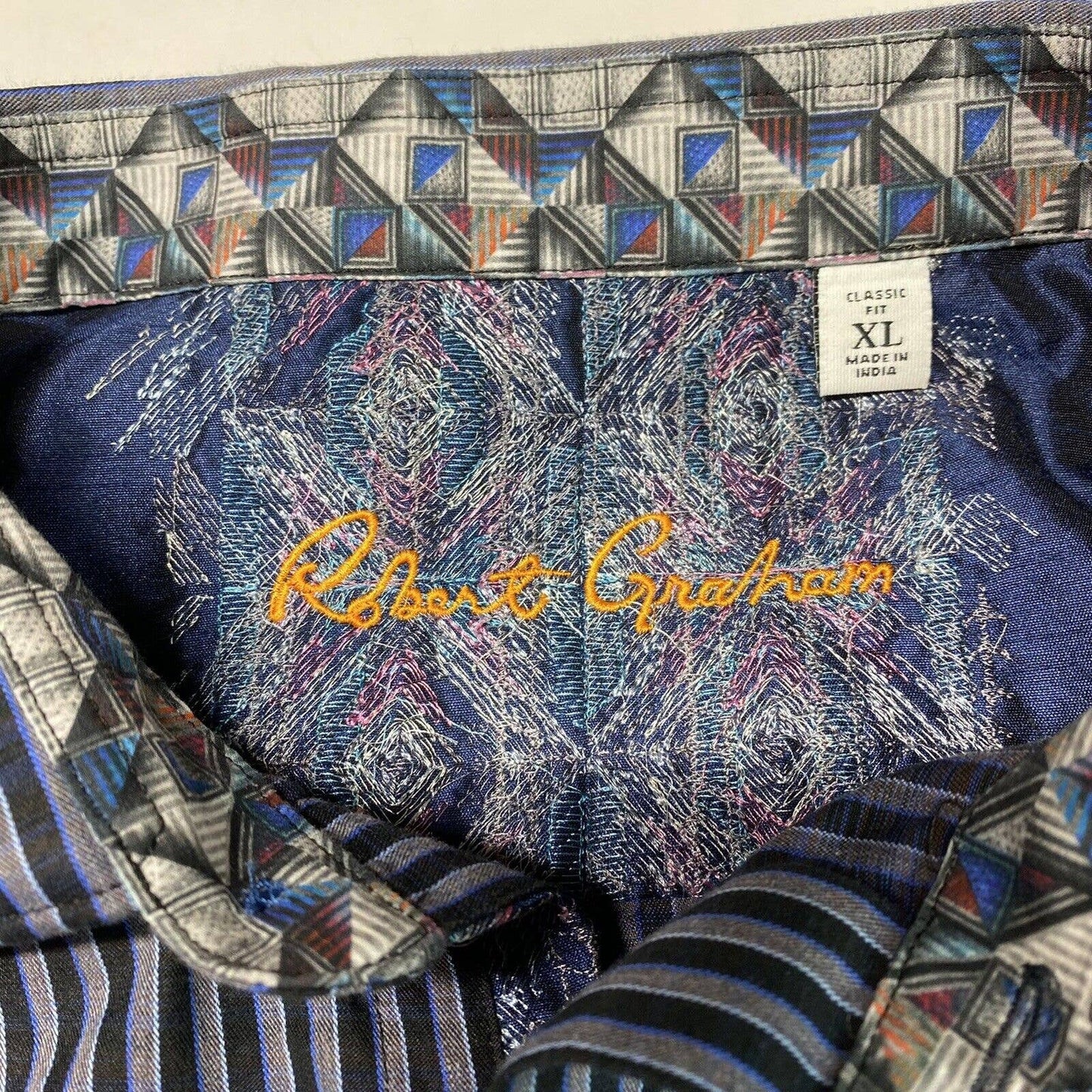Robert Graham Classic Fit Button Up Shirt Mens XL Blue/Black Striped Long Sleeve
