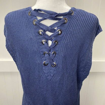 Chico's Open Front Long Cardigan Sz 2 (US 12/Large) Blue Periwinkle Sleeveless