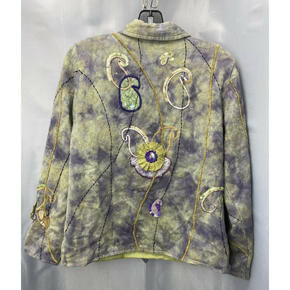 Indigo Moon Jacket Sz Small ART TO WEAR Sequins Flowers Embroidered Green/Purple