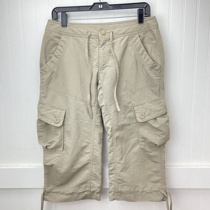 North Face Cargo Capri Sz 8 Beige Nylon Hiking Trail Cropped Pants Cinch Hem EUC