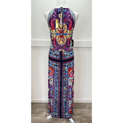 Alexia Admor Halter Maxi Dress XS Multicolor Boho Aztec Pattern Cut Out Slit NEW