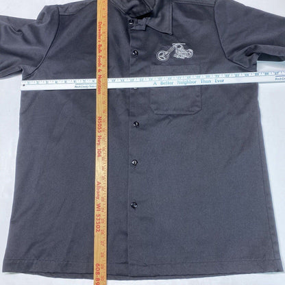 Johnny Suede Button Up Shirt Mens L Black Embroidered Motorcycle Biker USA EUC