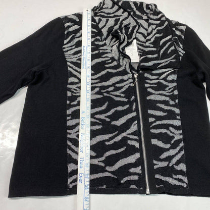 Chicos Eliza Zip Up Knit Cardigan Sz 2 (Large) Zebra Black/Silver Sweater NEW