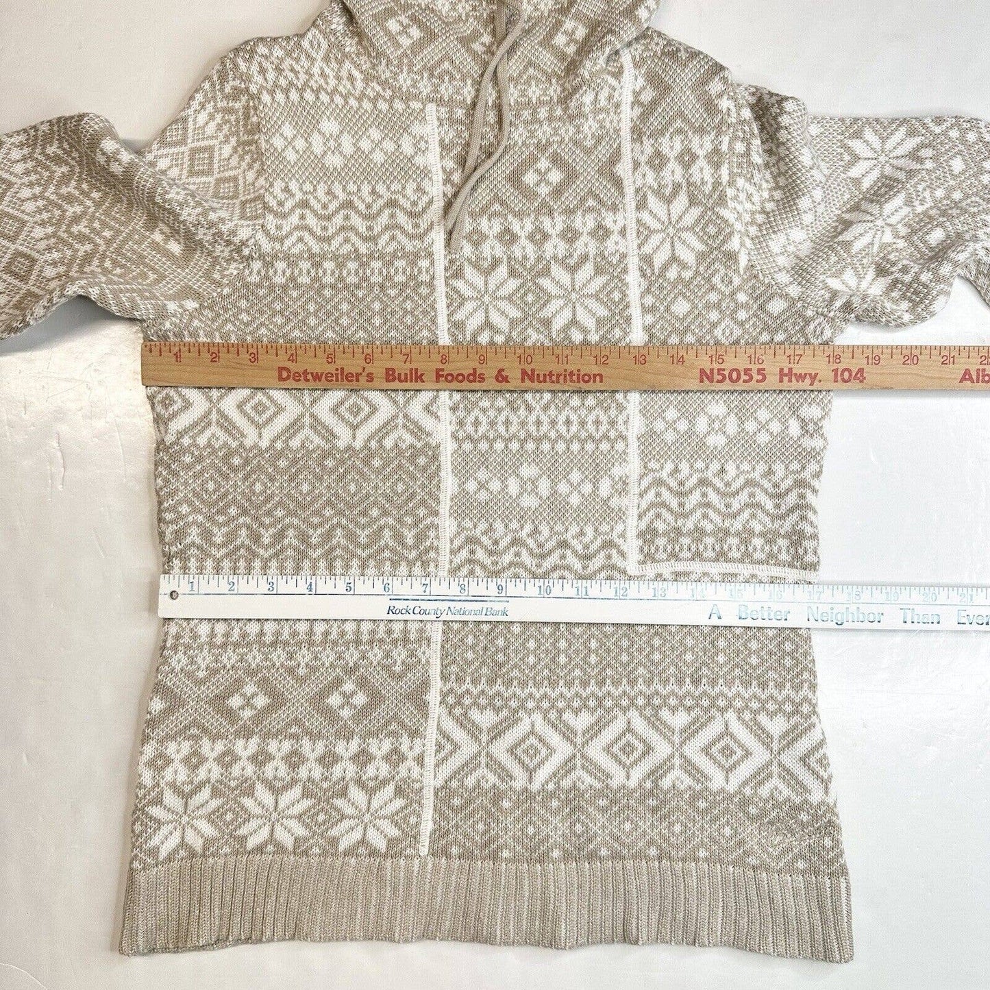 Woolrich Nordic Fair Isle Sweater Sz Medium Beige/White Cowl Cinch Neck Top EUC