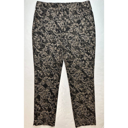 Chicos Ponte Knit Slim Ankle Pant 1 (US 8/Med) Tan Floral Shimmer Slimming EUC