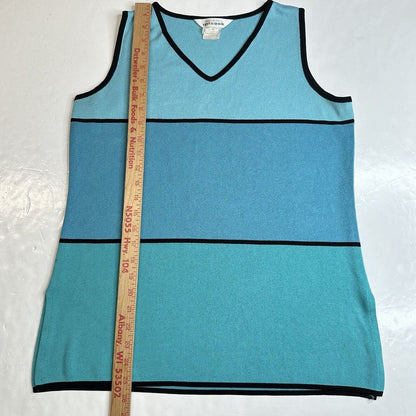 Exclusively Misook Tunic Tank Top Sz Medium Blue Aqua Stripes Sleeveless *Mark