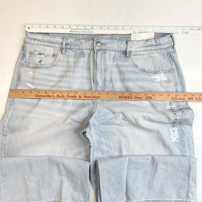 American Eagle Lowrise Baggy Wide Leg Skater Jean 18 Light Denim Distress NEW