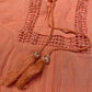 Zac & Rachel Boho Blouse Sz XL Coral/Orange Roll Tab Sleeve Gauze Tassels Beads