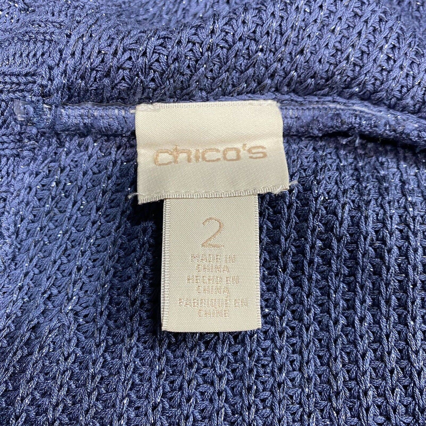 Chico's Open Front Long Cardigan Sz 2 (US 12/Large) Blue Periwinkle Sleeveless