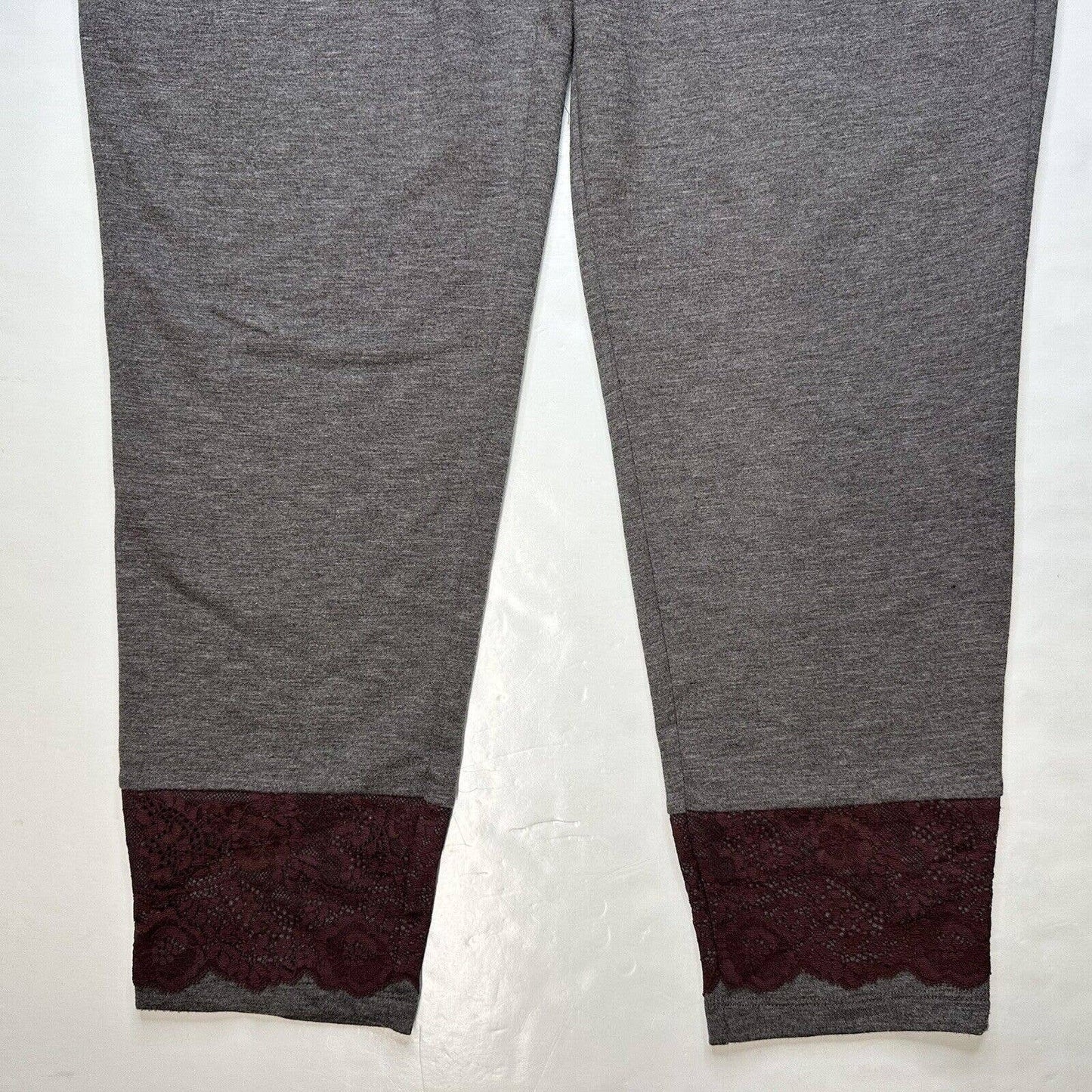 Logo Lounge Skinny Pants Sz Large Gray Pull On Stretch Soft Casual Lace Hem