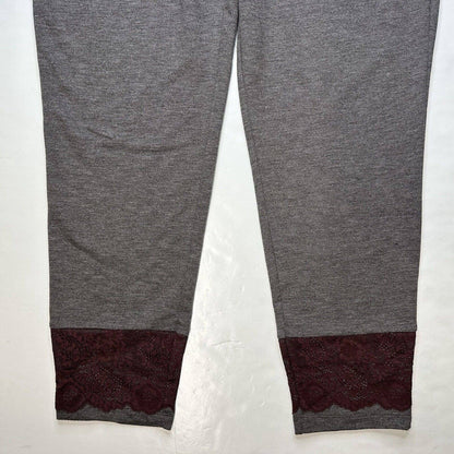 Logo Lounge Skinny Pants Sz Large Gray Pull On Stretch Soft Casual Lace Hem