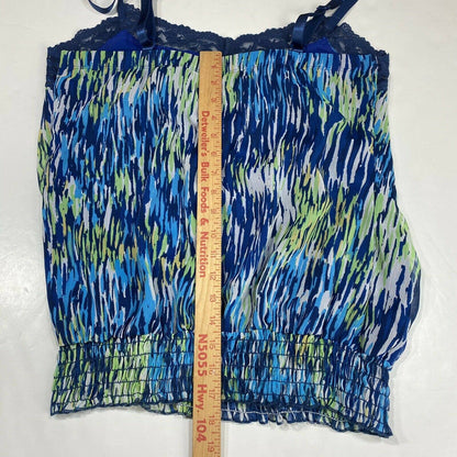 Torrid Bubble Tank Top Sz 0 (Large) Womens Navy Blue Green White Elastic Waist