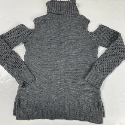 American Eagle Chunky Knit Sweater Sz Small Gray Cold Shoulder Long Sleeve Top