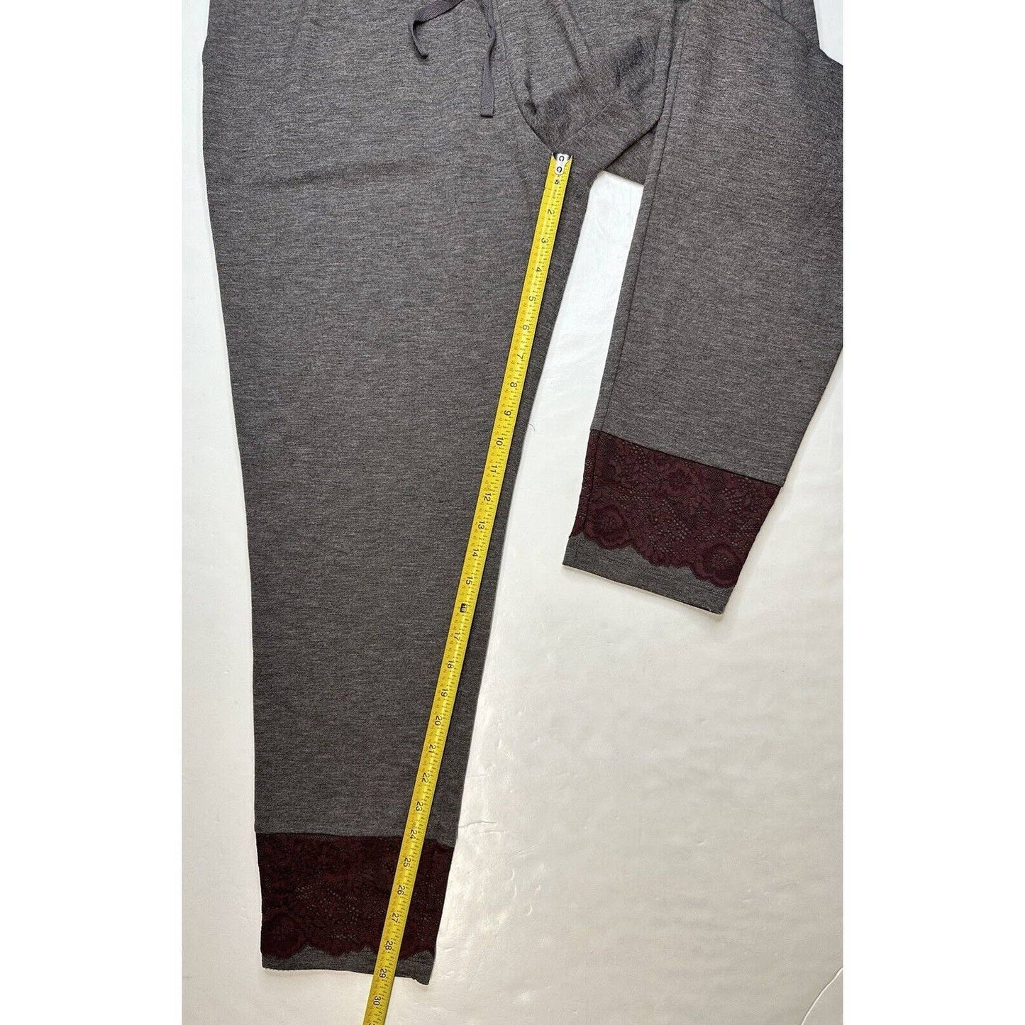 Logo Lounge Skinny Pants Sz Large Gray Pull On Stretch Soft Casual Lace Hem