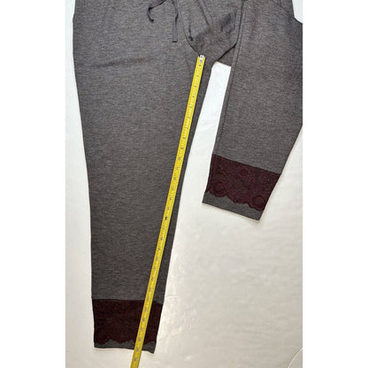 Logo Lounge Skinny Pants Sz Large Gray Pull On Stretch Soft Casual Lace Hem