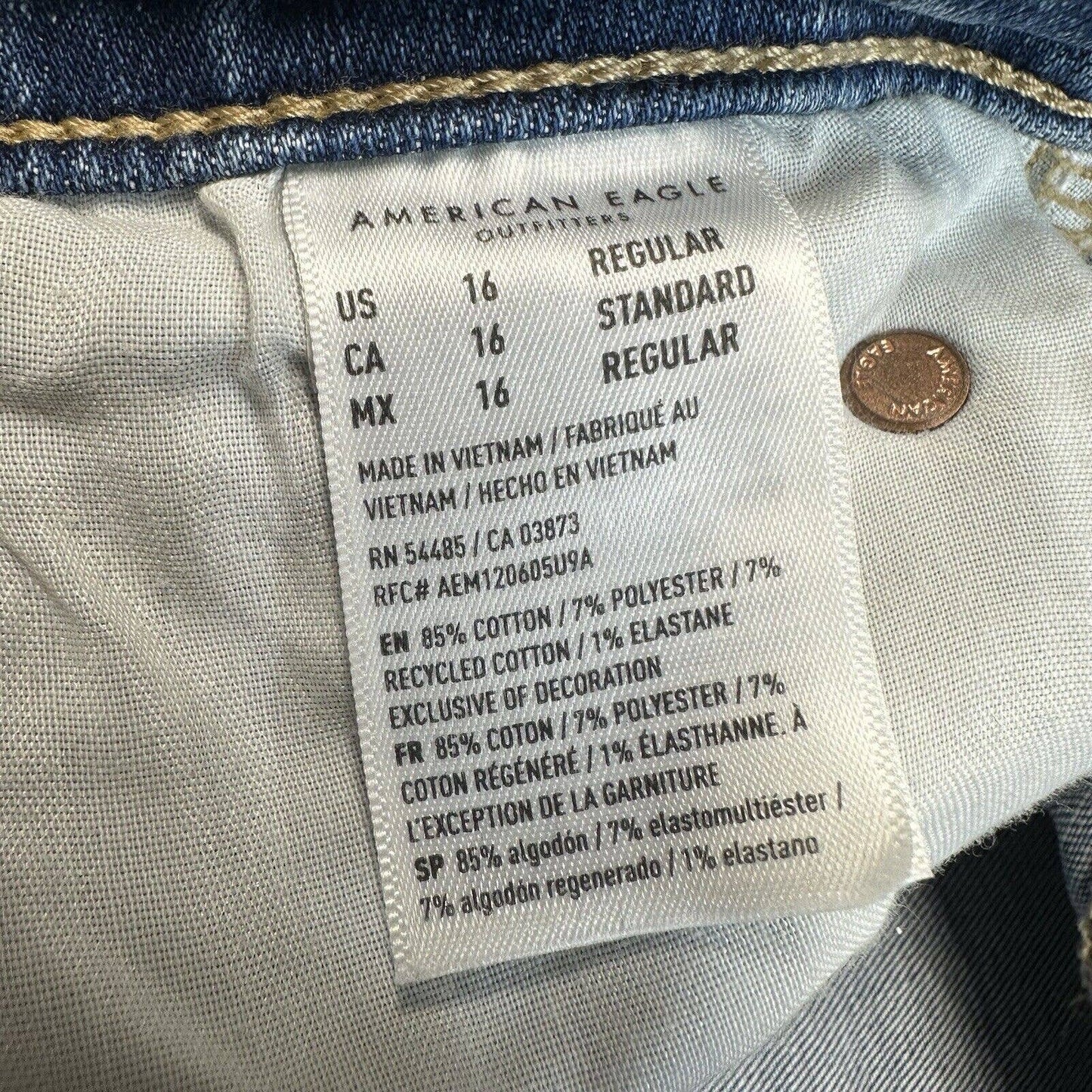 American Eagle Super Hi-Rise Flare Jeans 16 Stretch Blue Denim Distressed NEW