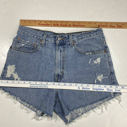 Levis 550 Cut Off Mom Shorts Sz 32 (30"Waist) Hi-Rise Denim Jean Distress Holes