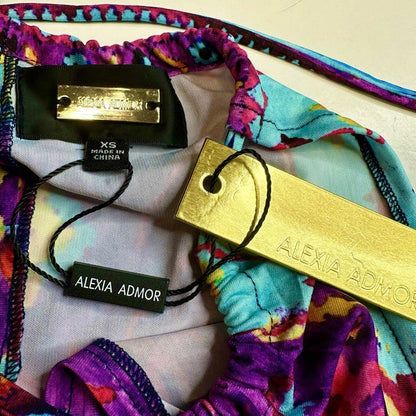 Alexia Admor Halter Maxi Dress XS Multicolor Boho Aztec Pattern Cut Out Slit NEW