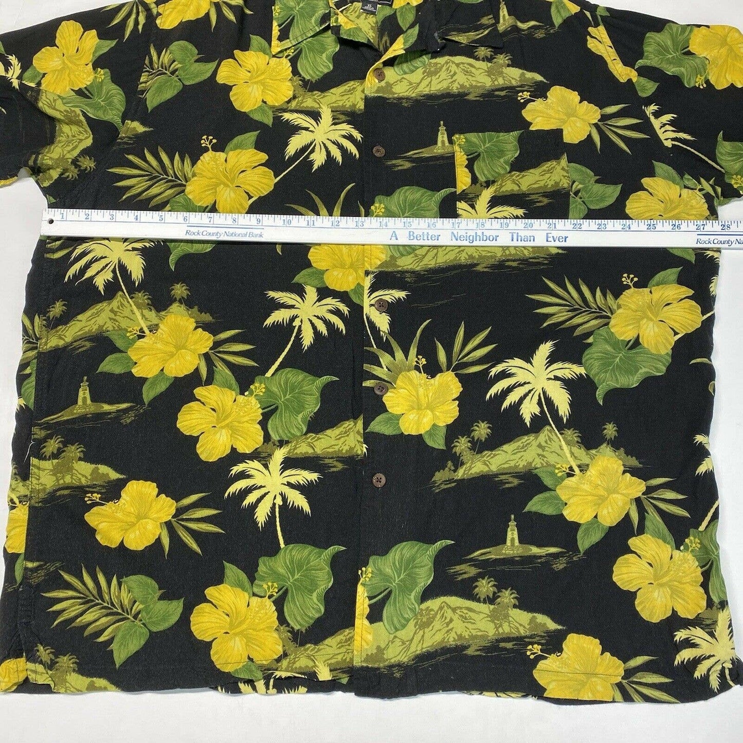 Steve & Barrys Hawaiian Button Up Shirt XL Mens Black Floral Short Sleeve *Flaw