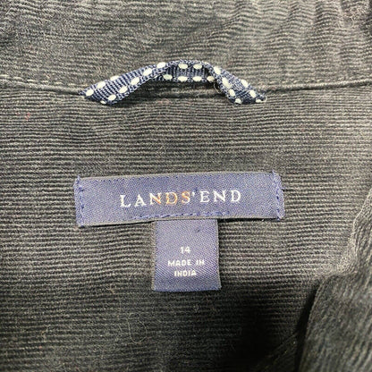 Lands End Corduroy Jacket 14 Womens Black Button Up Shacket Long Sleeve Pockets
