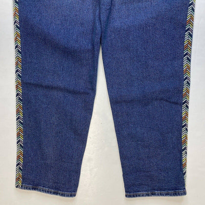 Knox Rose Relaxed Straight Ankle Jeans Sz 10 Denim Distress Embroidered Stripes