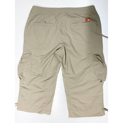 North Face Cargo Capri Sz 8 Beige Nylon Hiking Trail Cropped Pants Cinch Hem EUC