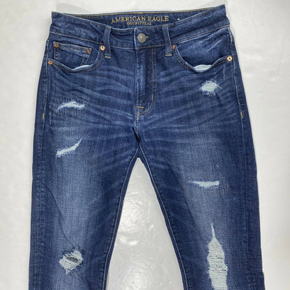 American Eagle Slim Straight Sz 29 Mens Extreme Flex 4 Denim Jeans Holes EUC