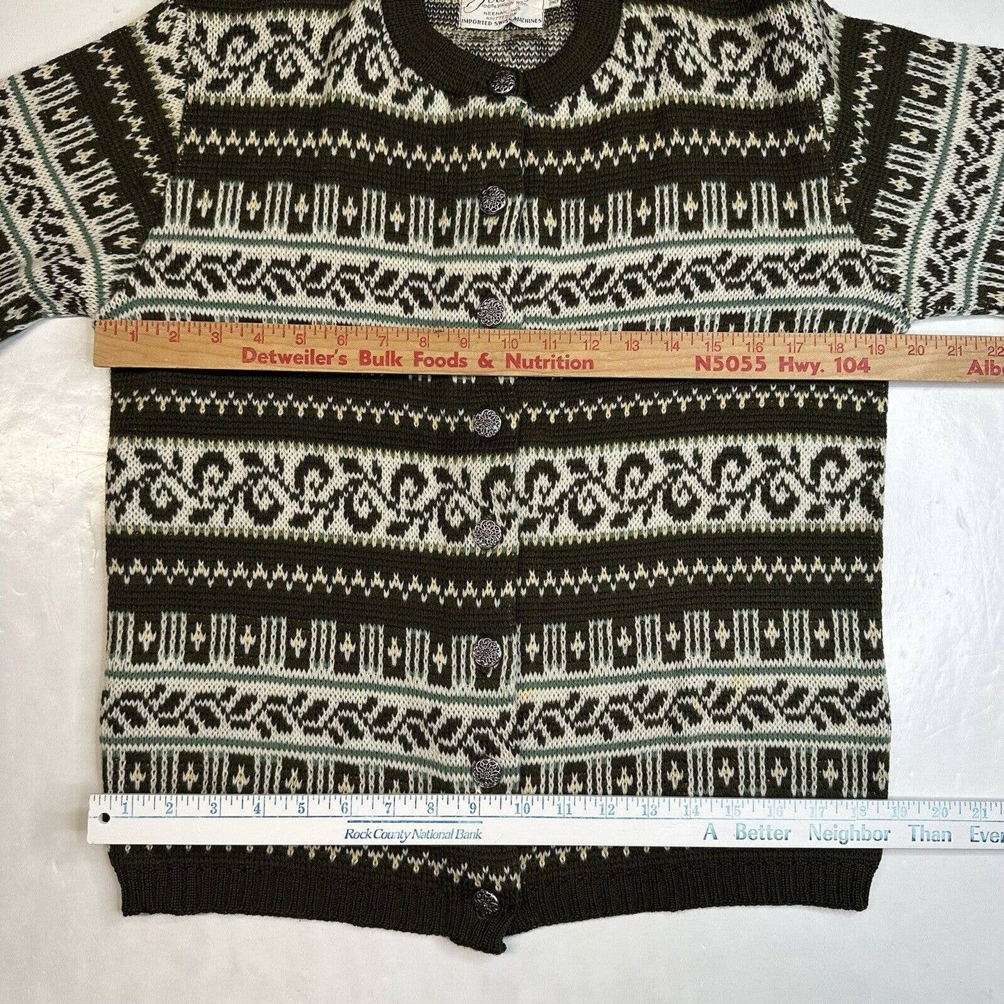 Vintage Jersild Wool Cardigan M/L Olive Green Fair Isle Button Front Sweater EUC