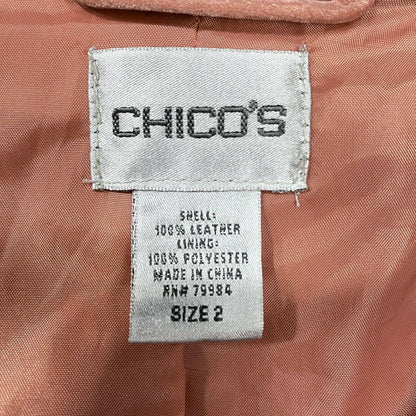 Chicos Suede 100% Leather Jacket Sz 2 (Large) Womens Coral Pink Peach Lined Coat