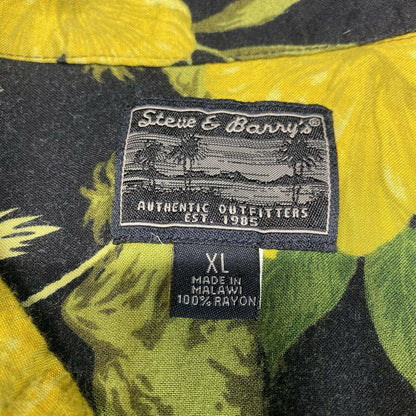 Steve & Barrys Hawaiian Button Up Shirt XL Mens Black Floral Short Sleeve *Flaw