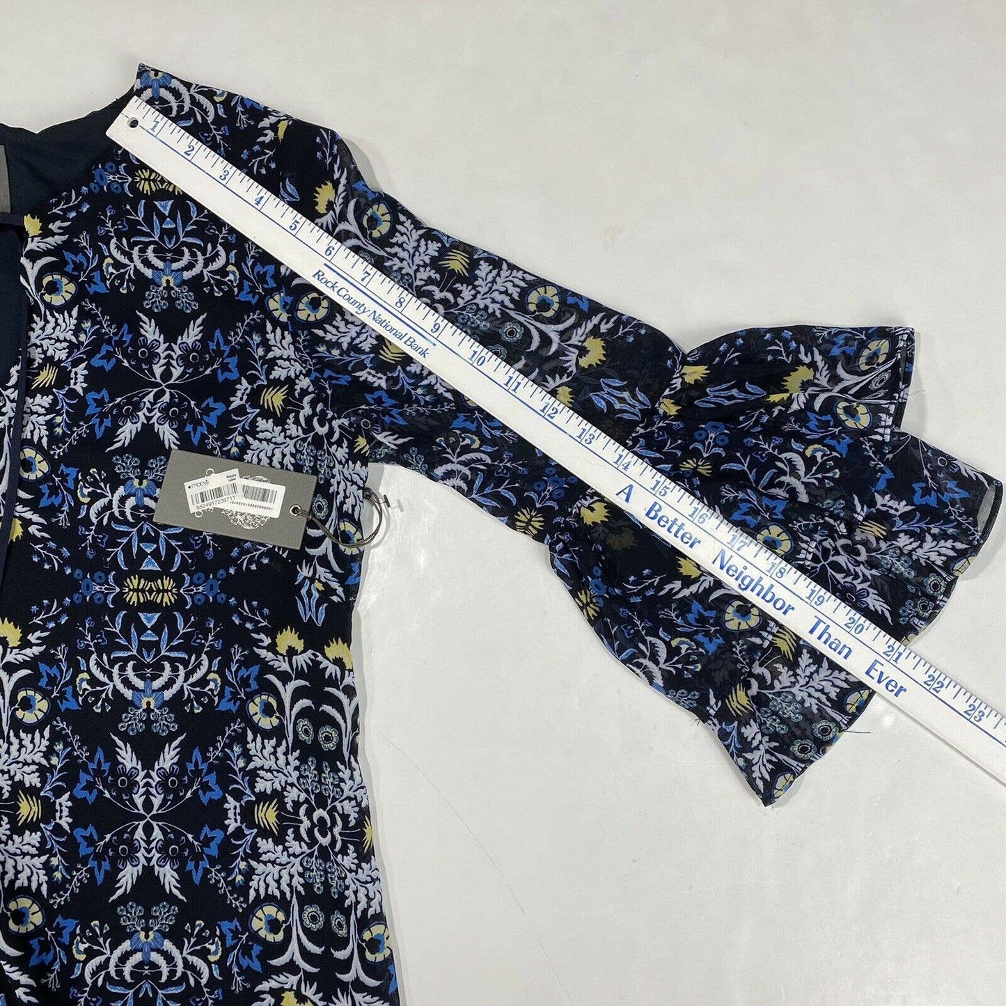 Vince Camuto Mini Dress Sz 6 Navy Blue Floral Tiered Ruffled Sleeve Tassels NEW