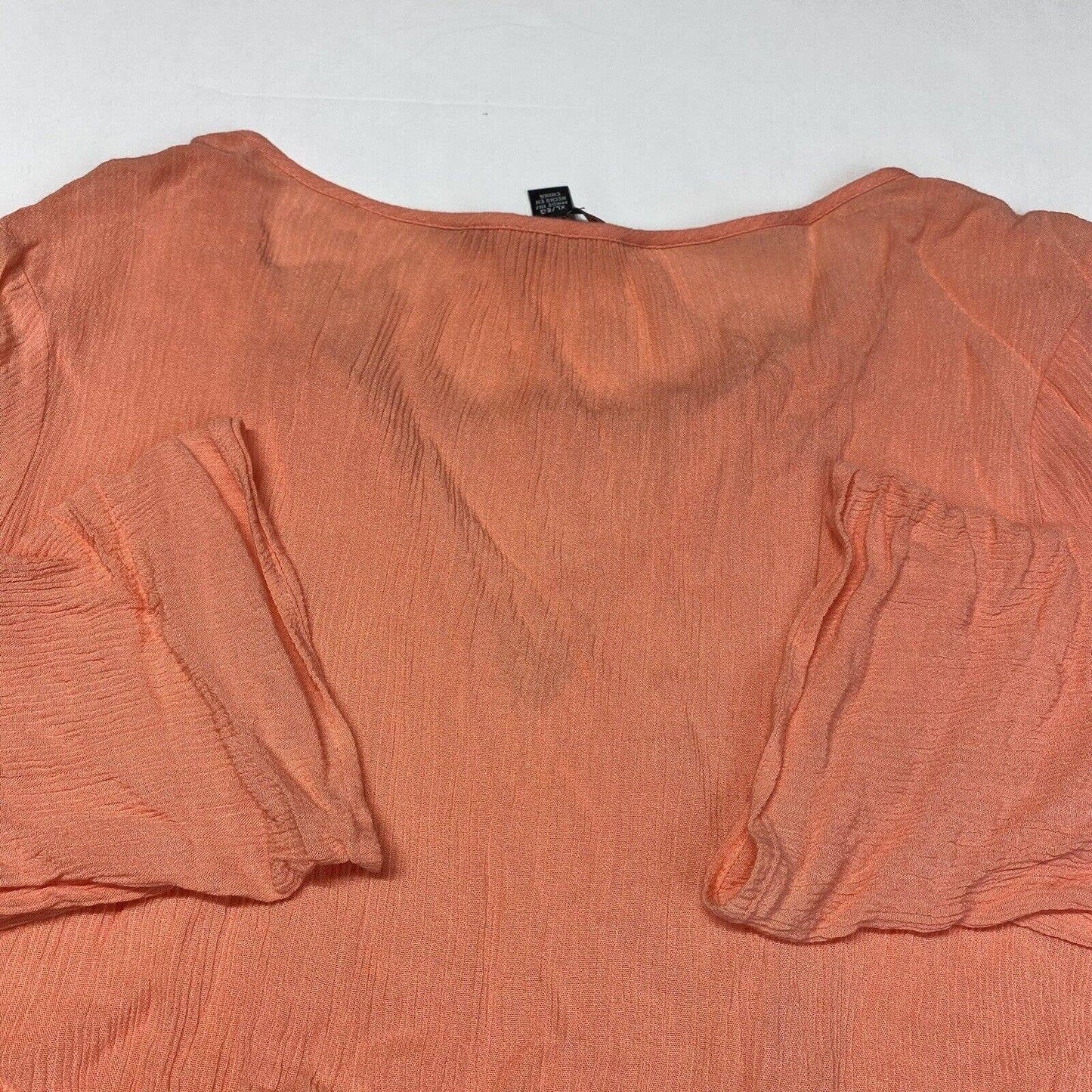 Zac & Rachel Boho Blouse Sz XL Coral/Orange Roll Tab Sleeve Gauze Tassels Beads